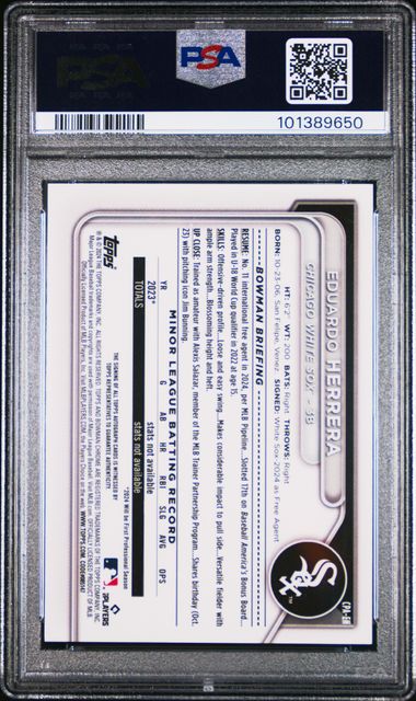 2024 Bowman Chrome Prospect Autographs Eduardo Herrera #Cpaeh (Prospect Auto-Green Ref) Mint 9 back