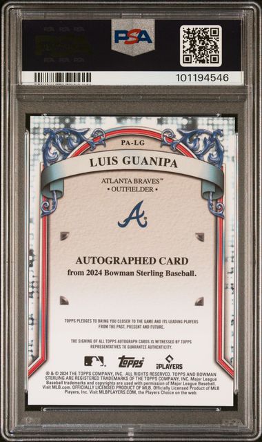 2024 Bowman Sterling Prospect Autographs Luis Guanipa #Palg (Prospect Auto-Purple Ref) Mint 9 back