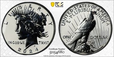 2024-S $1 Peace Dollar Rev PR Two-Coin Reverse Proof Set First Strike PR70