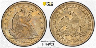 1853 50C Arrows and Rays AU53