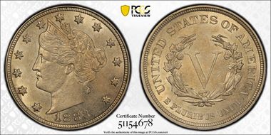 1883 5C No CENTS AU58