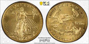 2016 $5 Gold Eagle 30th Anniversary MS70