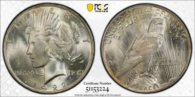 1922 $1 VAM 5 Tripled Leaves MS64