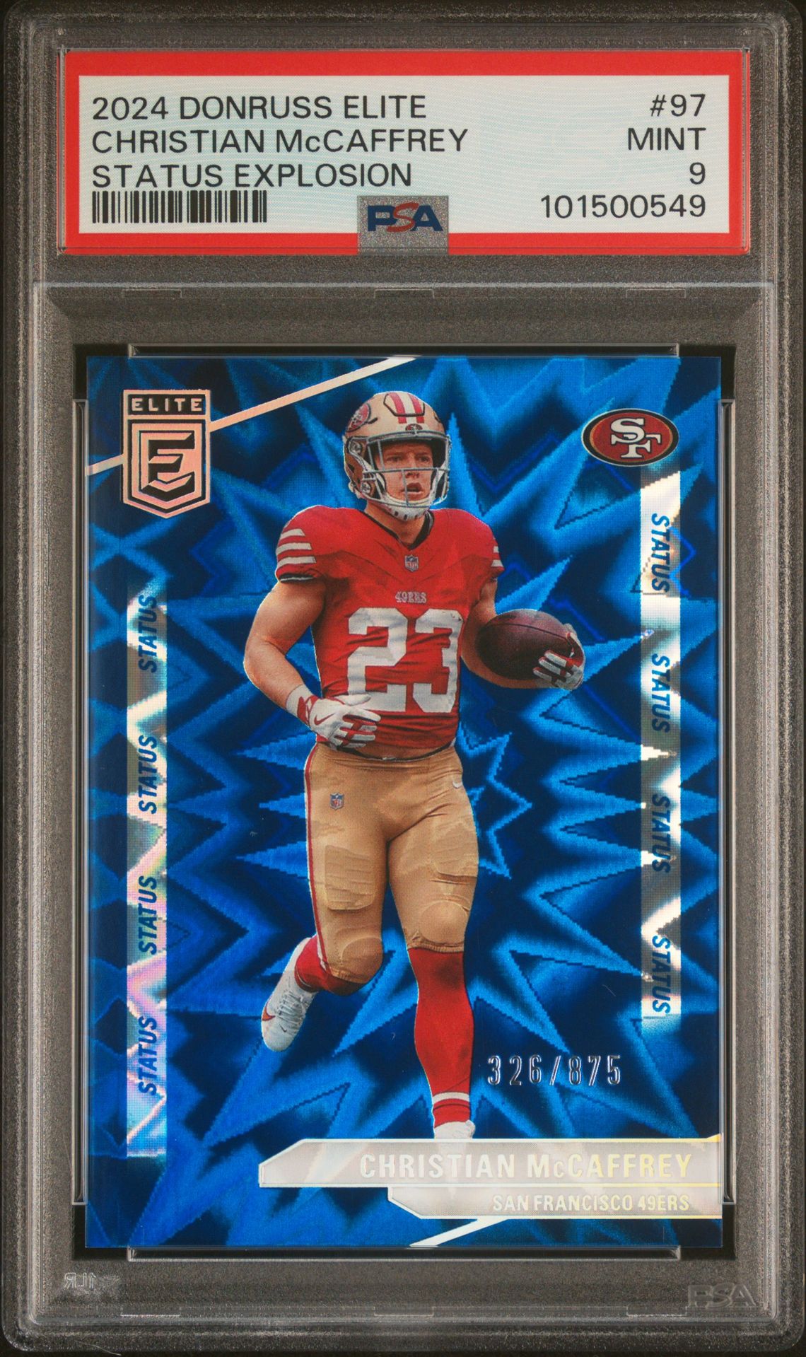 2024 Panini Donruss Elite Christian Mccaffrey #97 (Status Explosion) Mint 9 front