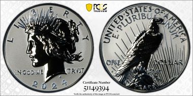 2024-S $1 Peace Dollar Rev PR Two-Coin Reverse Proof Set First Strike PR70