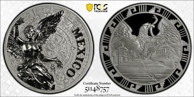 (2016)-Mo Medal "Mexican Elements" Ag 1oz Later Type PR70DCAM