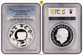 2024 £5 Waterloo Medal Allied Leaders 2oz Ag PR69DCAM