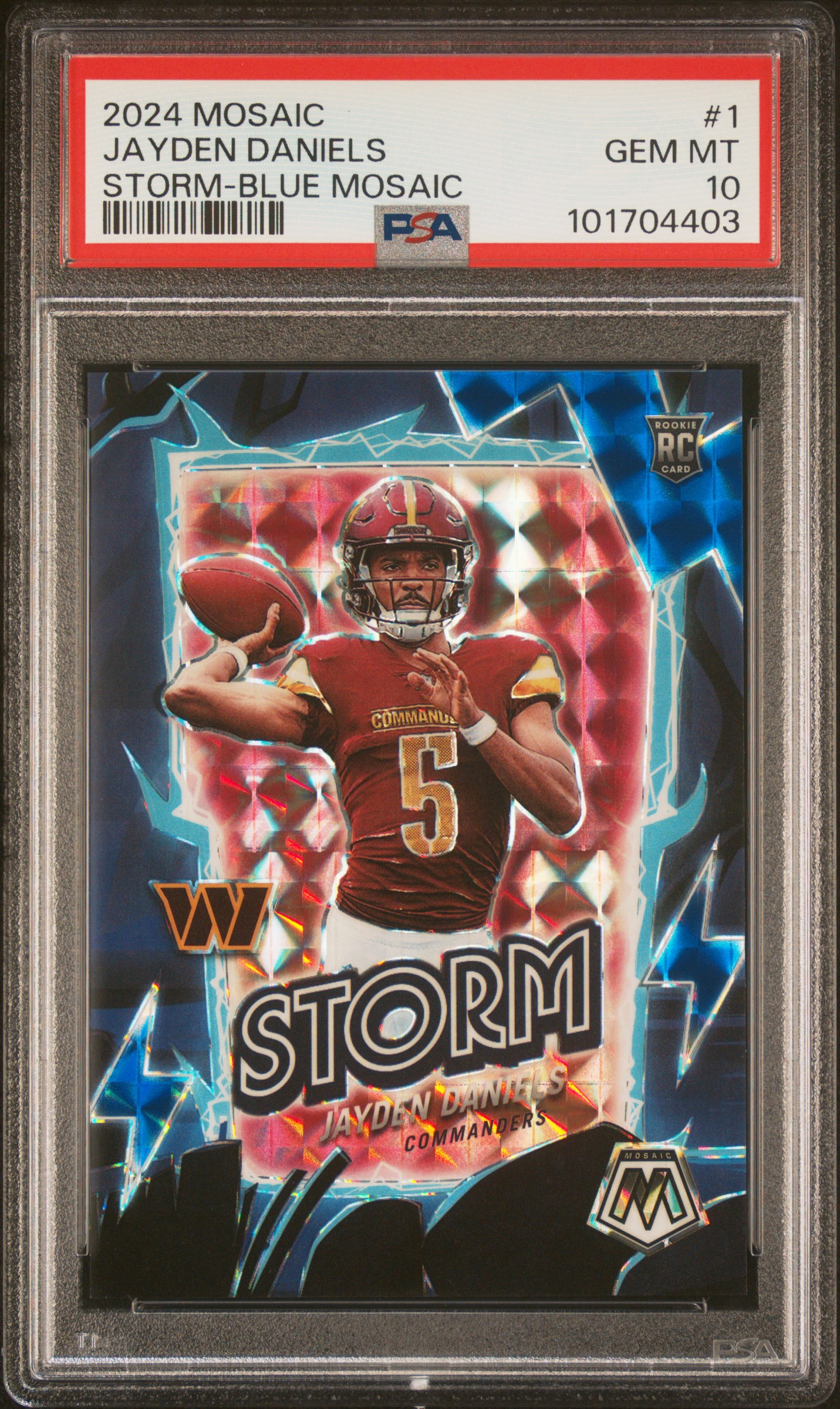 2024 Panini Mosaic Storm Jayden Daniels #1 (Storm-Blue) Gem Mt 10 front