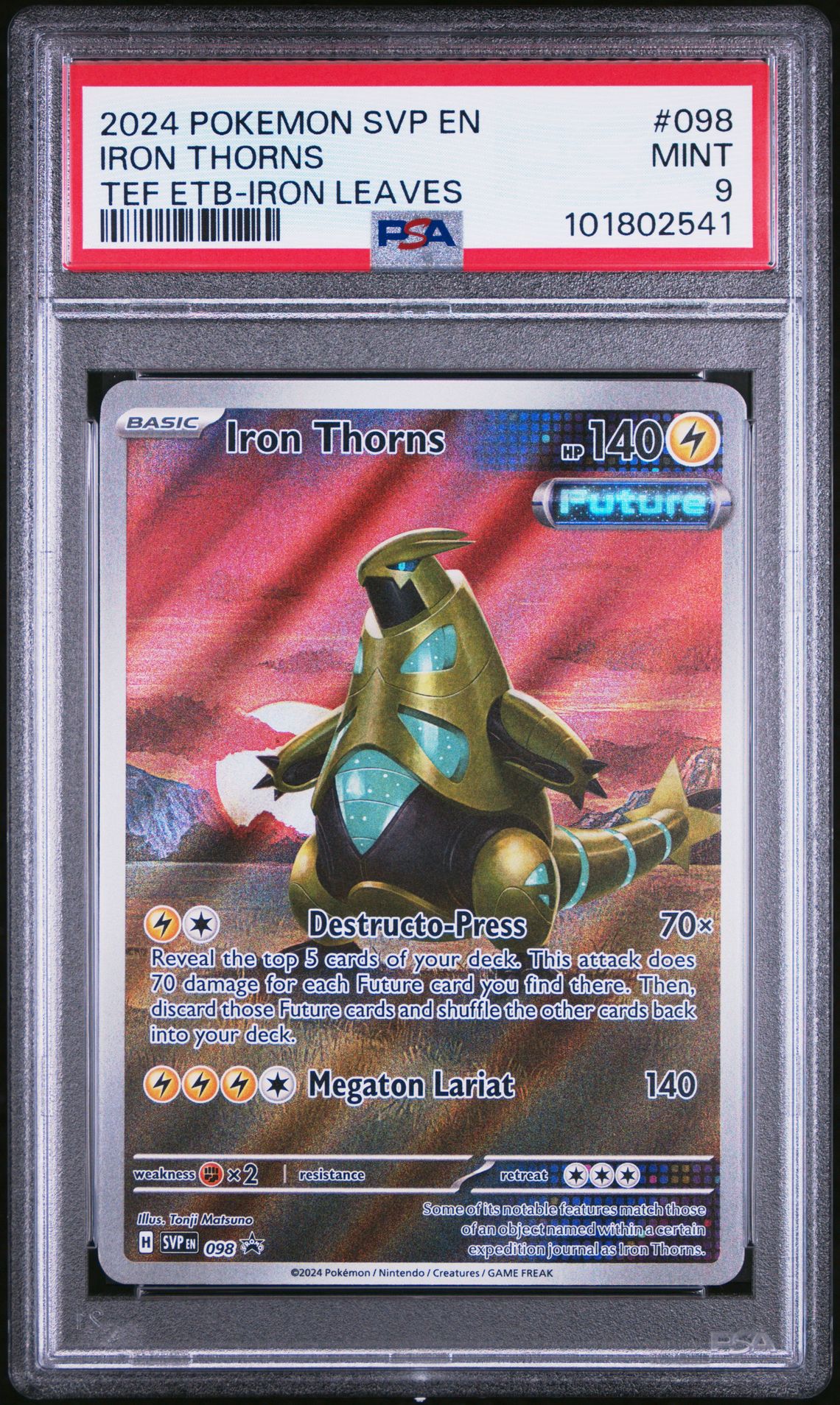 2024 Pokemon POKEMON SVP EN-SV BLACK STAR PROMO TEF ETB-IRON LEAVES #098 Iron Thorns front