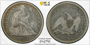 1863 $1 VF30