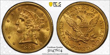 1886-S $5 MS64