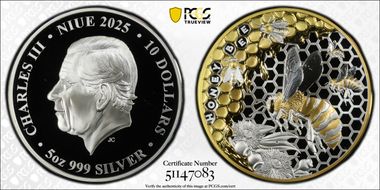 2025 $10 Australian Honey Bee 5oz Select Gilt Ag PR69DCAM