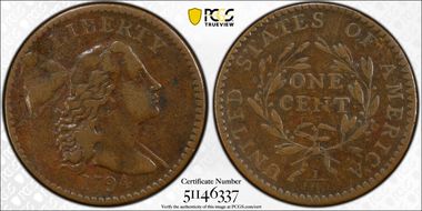 1794 1C Short Bust, S-44 VF25BN