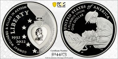2022-W $1 National Purple Heart Hall of Honor PR69DCAM