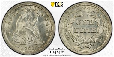 1853 10C Arrows MS67+