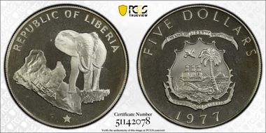 1977 $5 Elephant PR67CAM