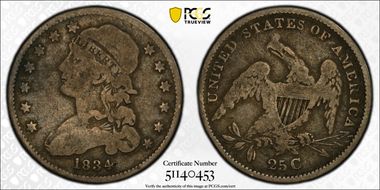 1834 25C B-1, Late Die State VG8