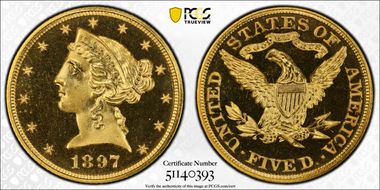 1897 $5 PR66+ DCAM