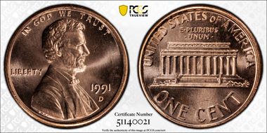 1991-D 1C MS67RD