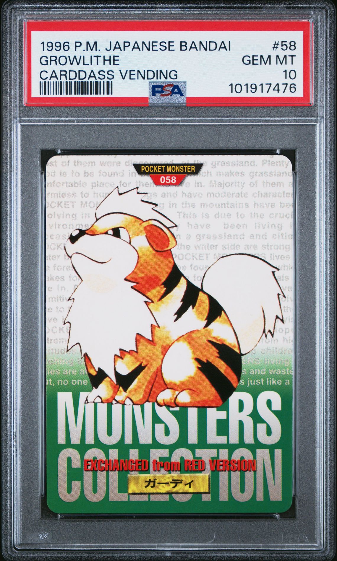 Growlithe card, green version, PSA 10