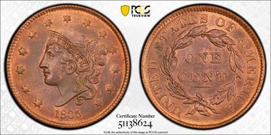 1835 1C Head Of 1836 MS63RB