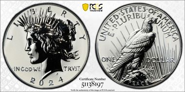 2024-S $1 Peace Dollar Rev PR Two-Coin Reverse Proof Set First Strike PR70