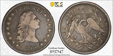 1795 $1 Flowing Hair, 2 Leaves VF30