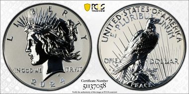 2024-S $1 Peace Dollar Rev PR Two-Coin Reverse Proof Set First Strike PR70