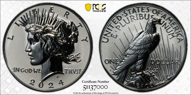 2024-S $1 Peace Dollar Rev PR Two-Coin Reverse Proof Set First Strike PR70
