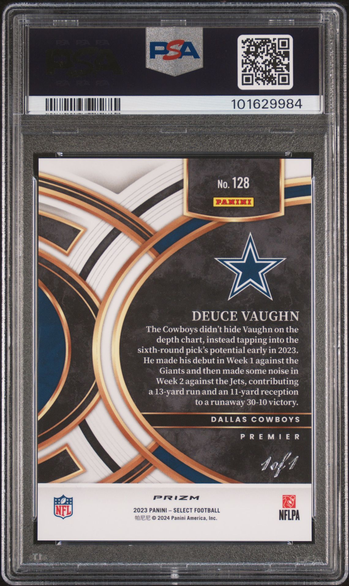 2023 Panini Select Deuce Vaughn #128 (Dragon Scale Blk Prizm 1/1) Gem Mt 10 back