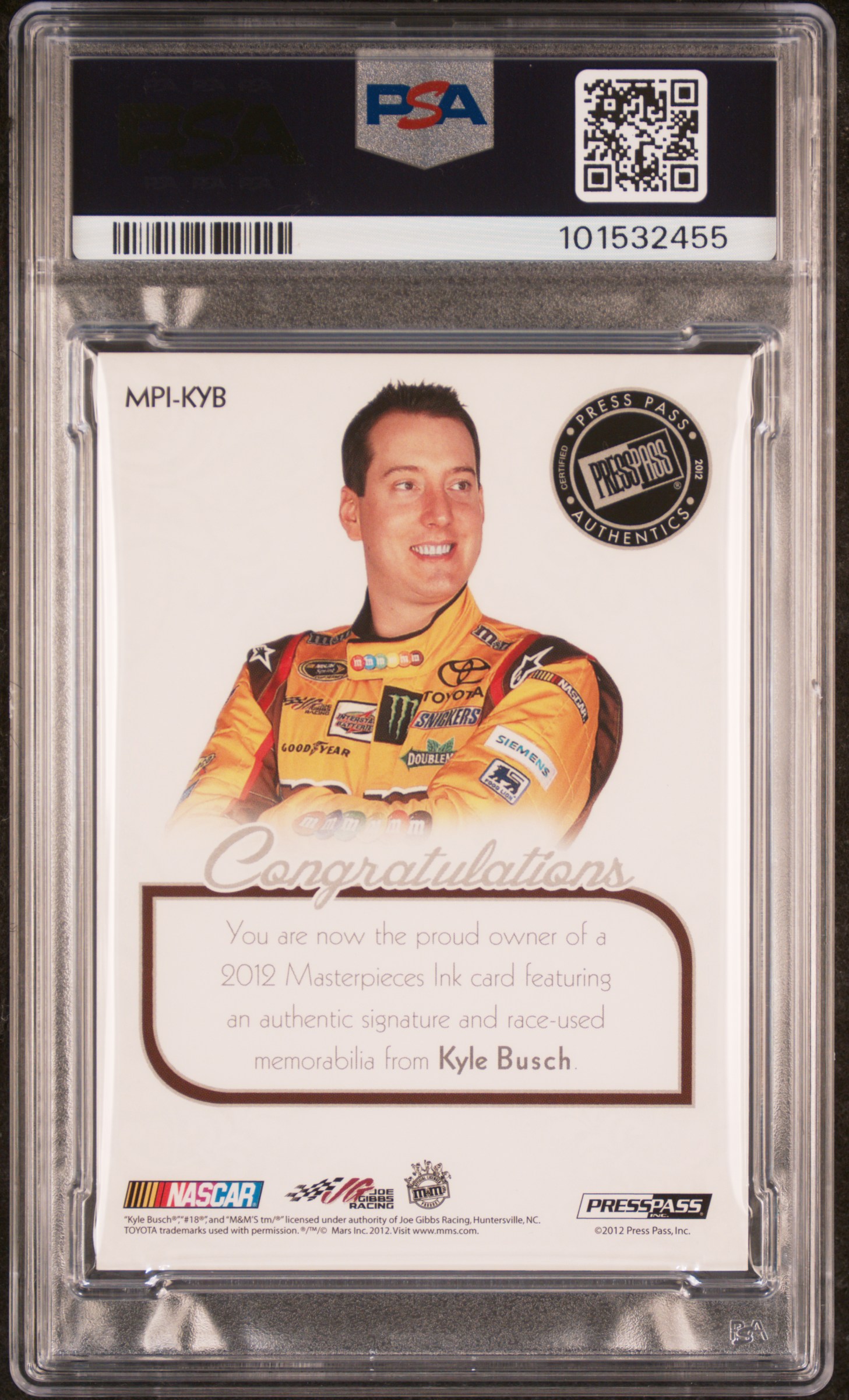 2012 Press Pass Showcase Masterpieces Ink Kyle Busch #Kyb (Masterpieces Ink-Gold) Mint 9 back