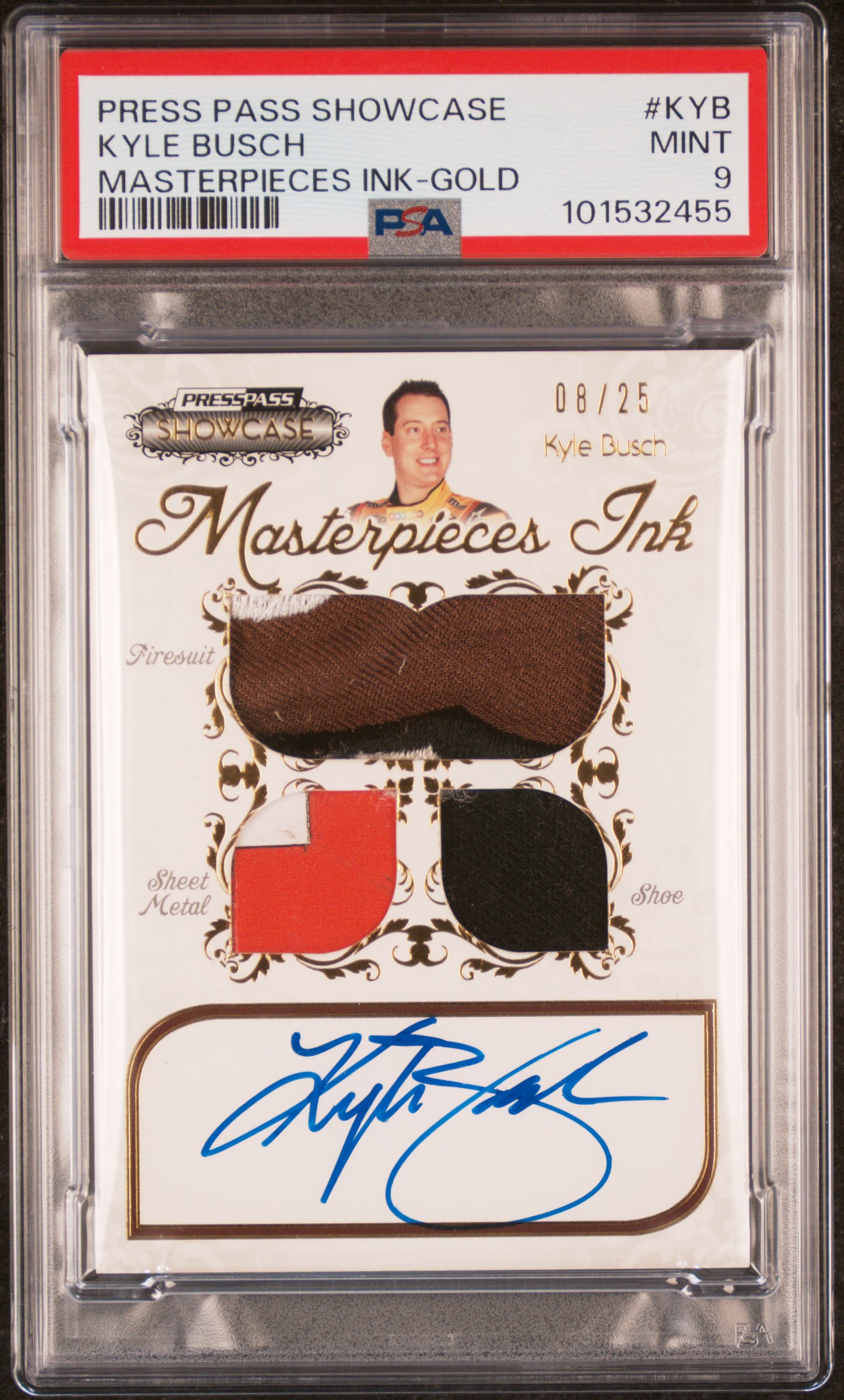 2012 Press Pass Showcase Masterpieces Ink Kyle Busch #Kyb (Masterpieces Ink-Gold) Mint 9 front