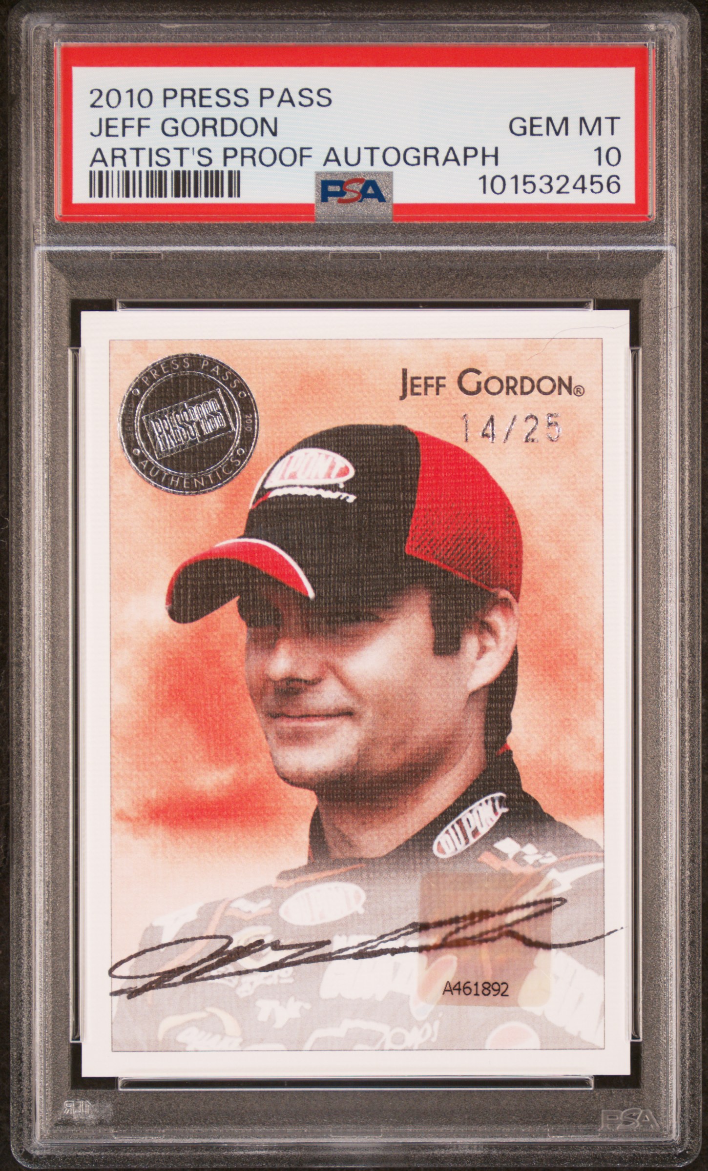 2010 Press Pass Eclipse Artist's Proof Autographs Jeff Gordon Gem Mt 10 front