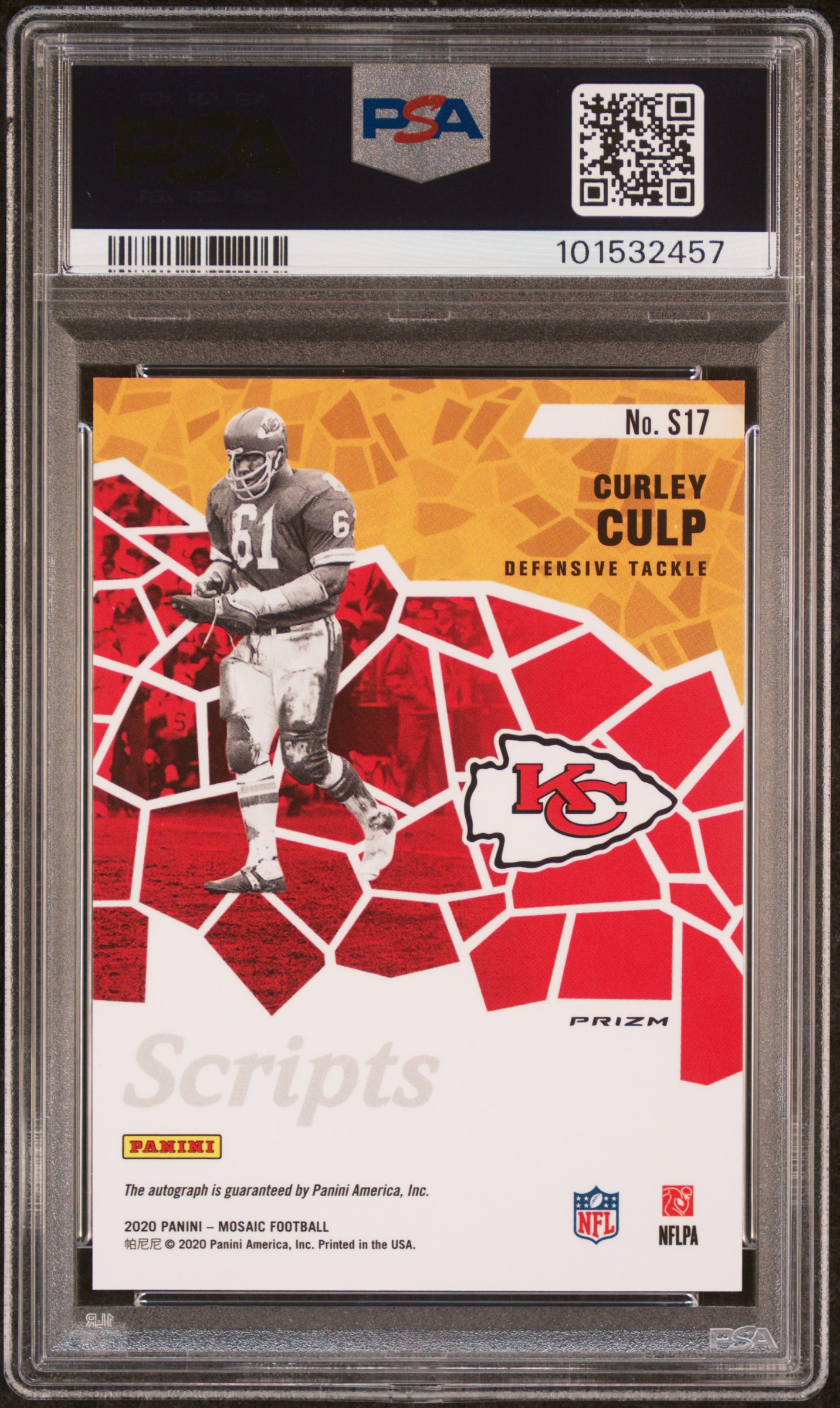 2020 Panini Mosaic Scripts Curley Culp #S17 (Scripts) Gem Mt 10 back