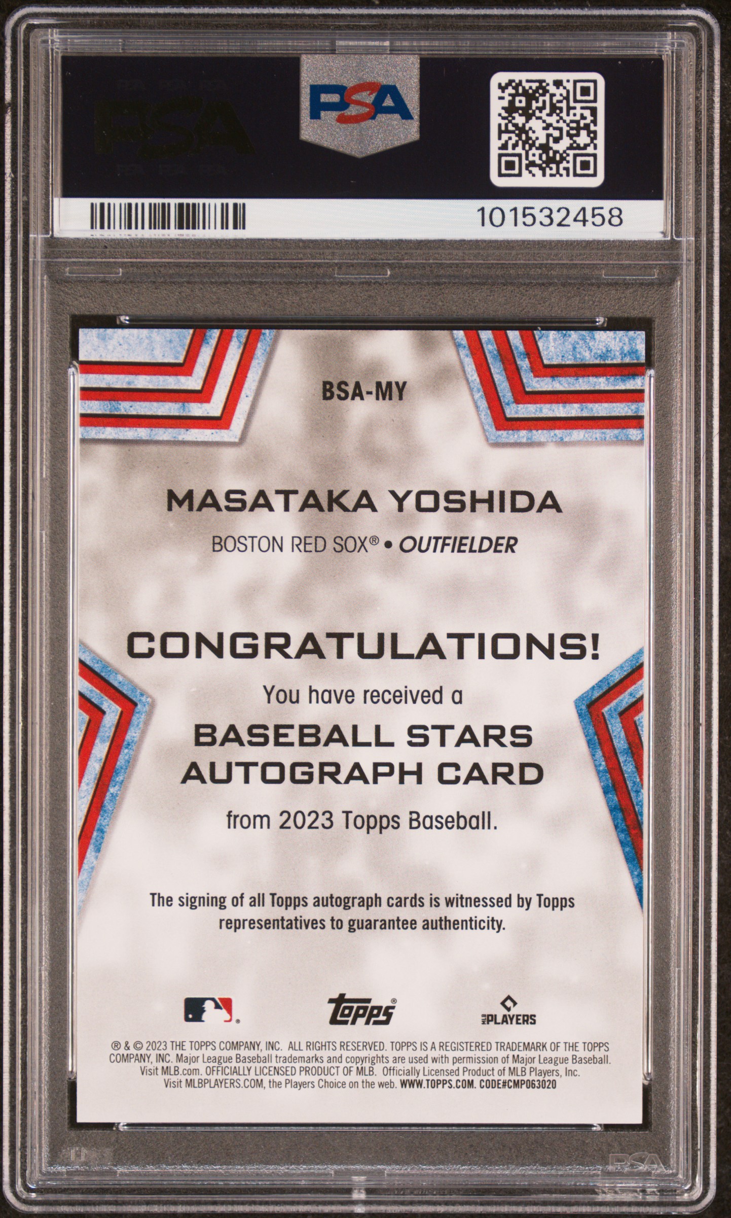 2023 Topps Baseball Stars Autographs Masataka Yoshida #Bsamy (Baseball Stars Autograph) Gem Mt 10 back