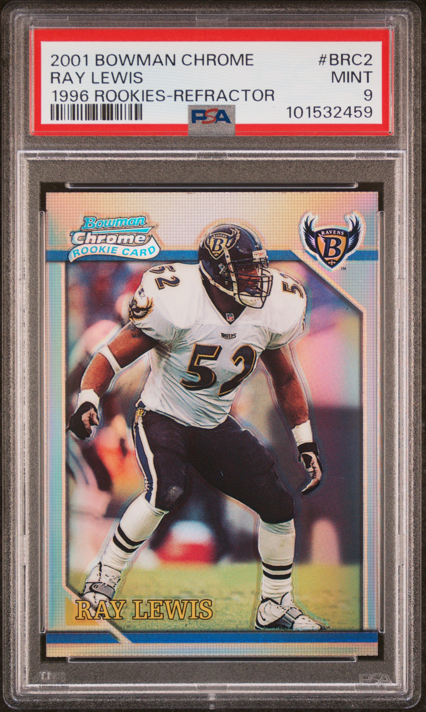 2001 Bowman Chrome 1996 Rookies Ray Lewis #Brc2 (1996 Rookies-Refractor) Mint 9 front