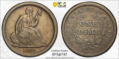 1837 10C Seated, Small Date VF25