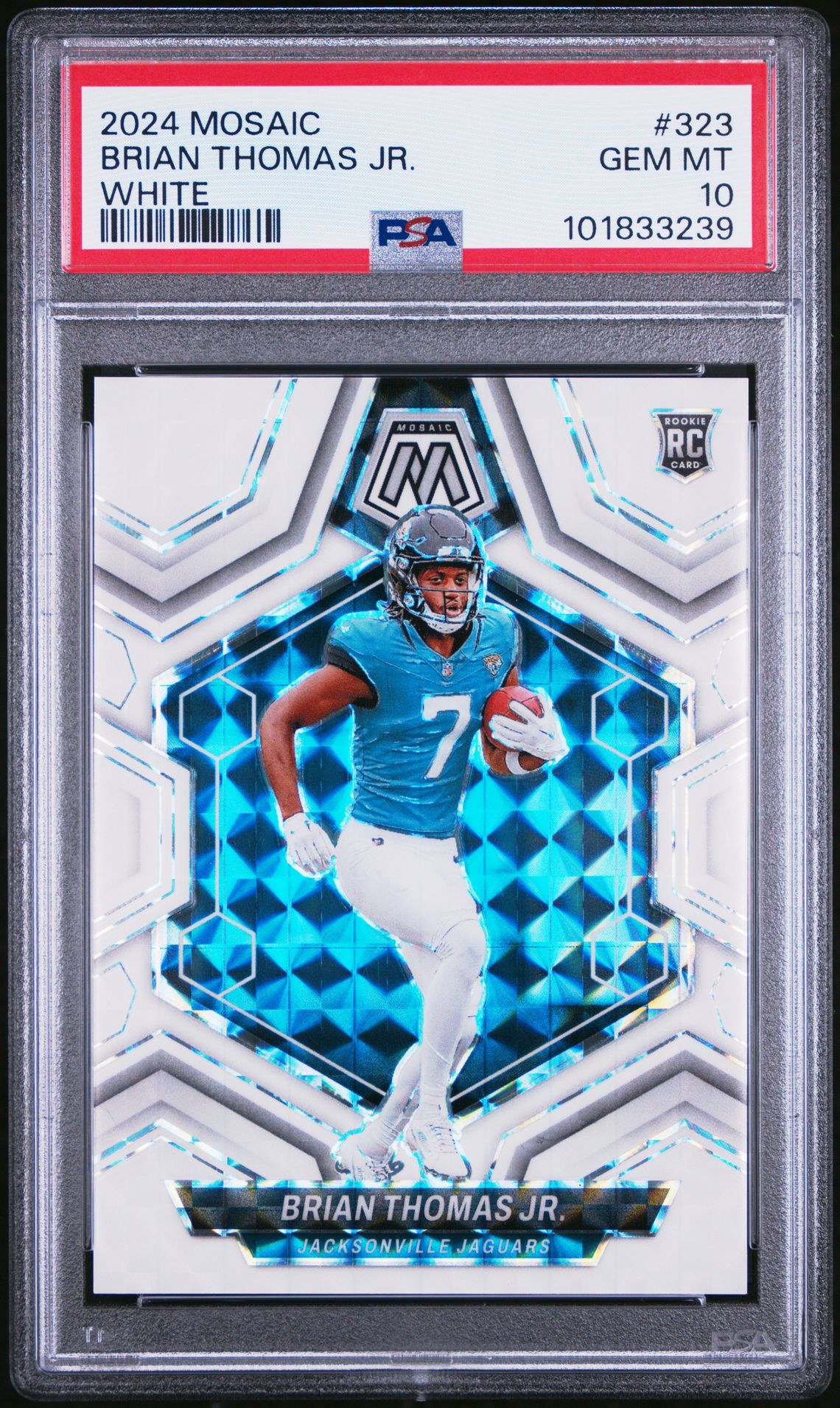 2024 Panini Mosaic Brian Thomas Jr. #323 (White) Gem Mt 10 front view - PSA graded GEM MT 10