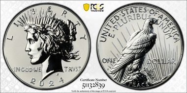 2024-S $1 Peace Dollar Rev PR Two-Coin Reverse Proof Set First Strike PR70