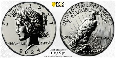 2024-S $1 Peace Dollar Rev PR Two-Coin Reverse Proof Set First Strike PR69