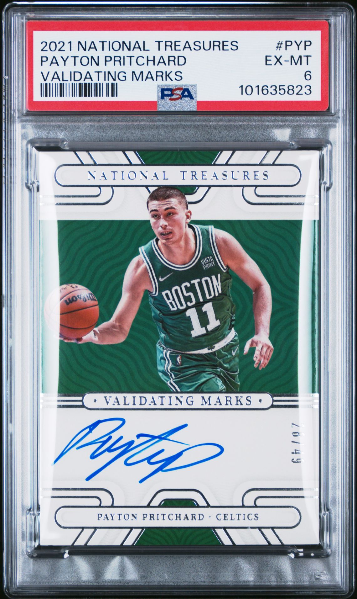 2021 Panini PANINI NATIONAL TREASURES VALIDATING MARKS #PYP Payton Pritchard front