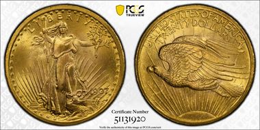 1907 $20 Saint-Gaudens MS65+ 