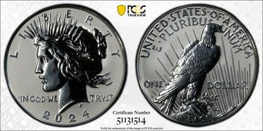 2024-S $1 Peace Dollar Rev PR Two-Coin Reverse Proof Set First Strike PR70