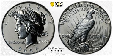 2024-S $1 Peace Dollar Rev PR Two-Coin Reverse Proof Set First Strike PR69