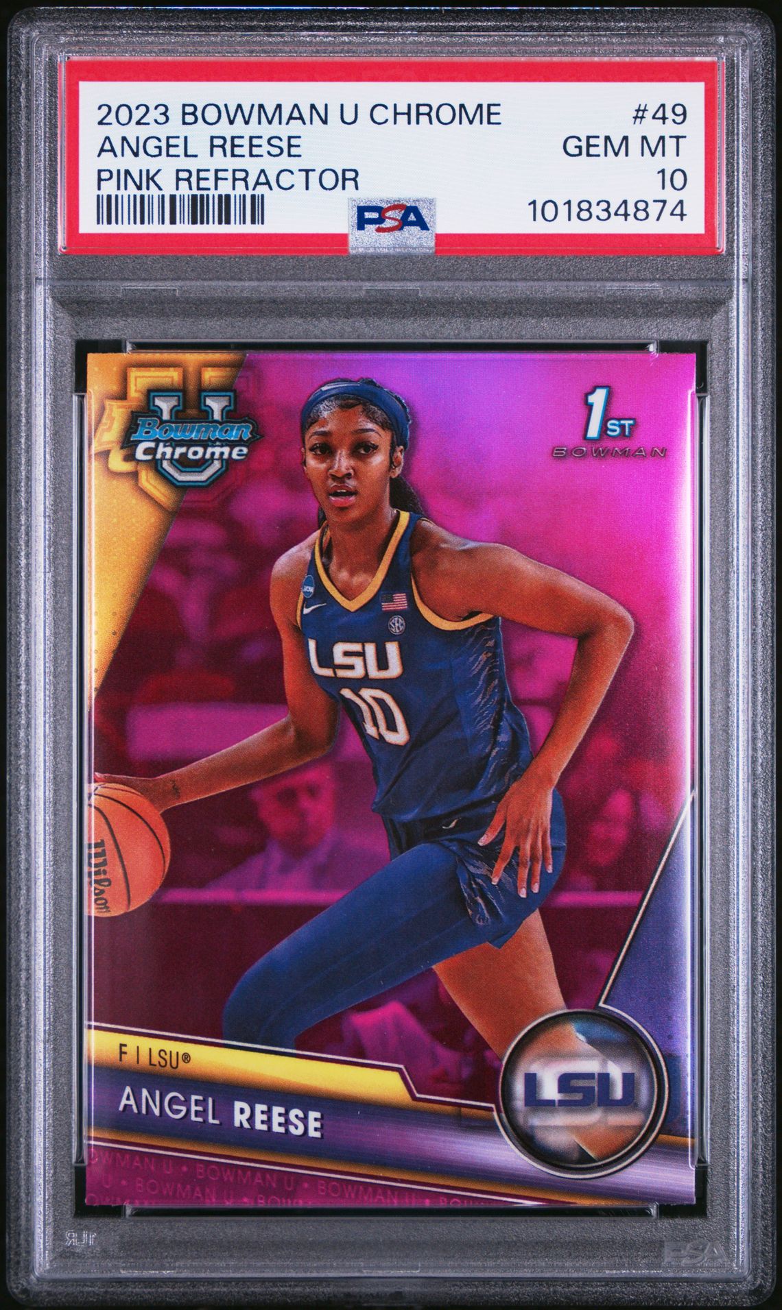 2023 Bowman BOWMAN UNIVERSITY CHROME PINK REFRACTOR #49 Angel Reese front