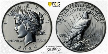 2024-S $1 Peace Dollar Rev PR Two-Coin Reverse Proof Set First Strike PR69