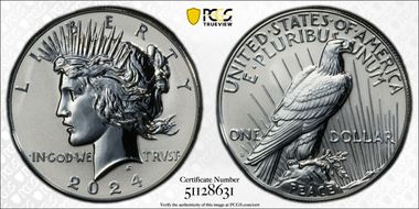 2024-S $1 Peace Dollar Rev PR Two-Coin Reverse Proof Set First Strike PR70