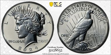 2024-S $1 Peace Dollar Rev PR Two-Coin Reverse Proof Set First Strike PR70