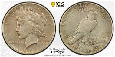 1921 $1 High Relief, Peace XF45