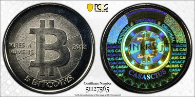 2012 5 BTC Casascius Bitcoin, Redeemed MS66